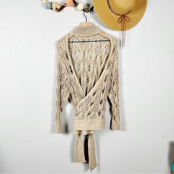 NWT Free People Beach Baja Sur Wrap Oversized Crochet Open Back Boho Sweater - Picture 4 of 8